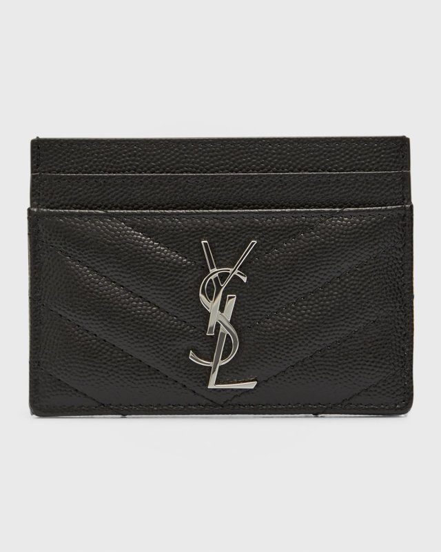 YSL Monogram Card Case in Grained Leather